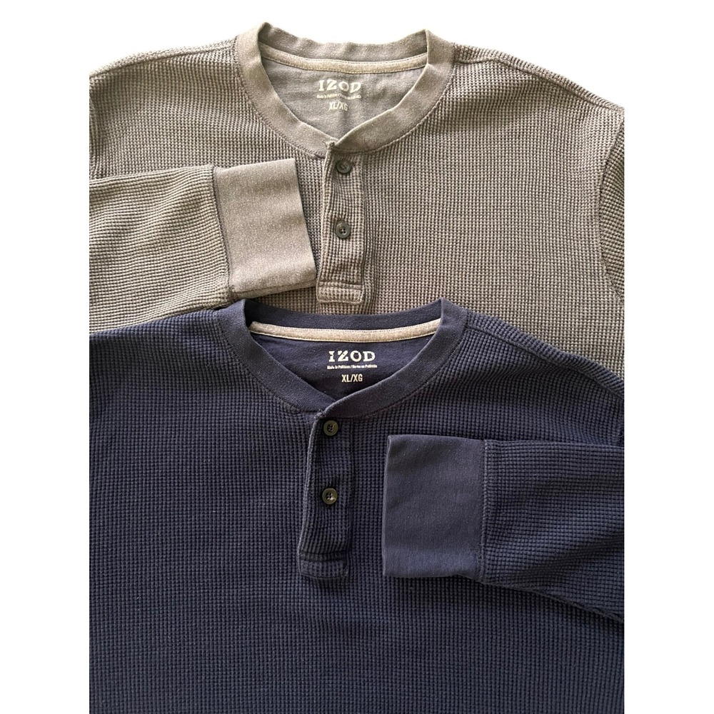 Izod Mens Waffle Knit Henley Shirt 2 Pack Navy Blue Gray XL Long Sleeve